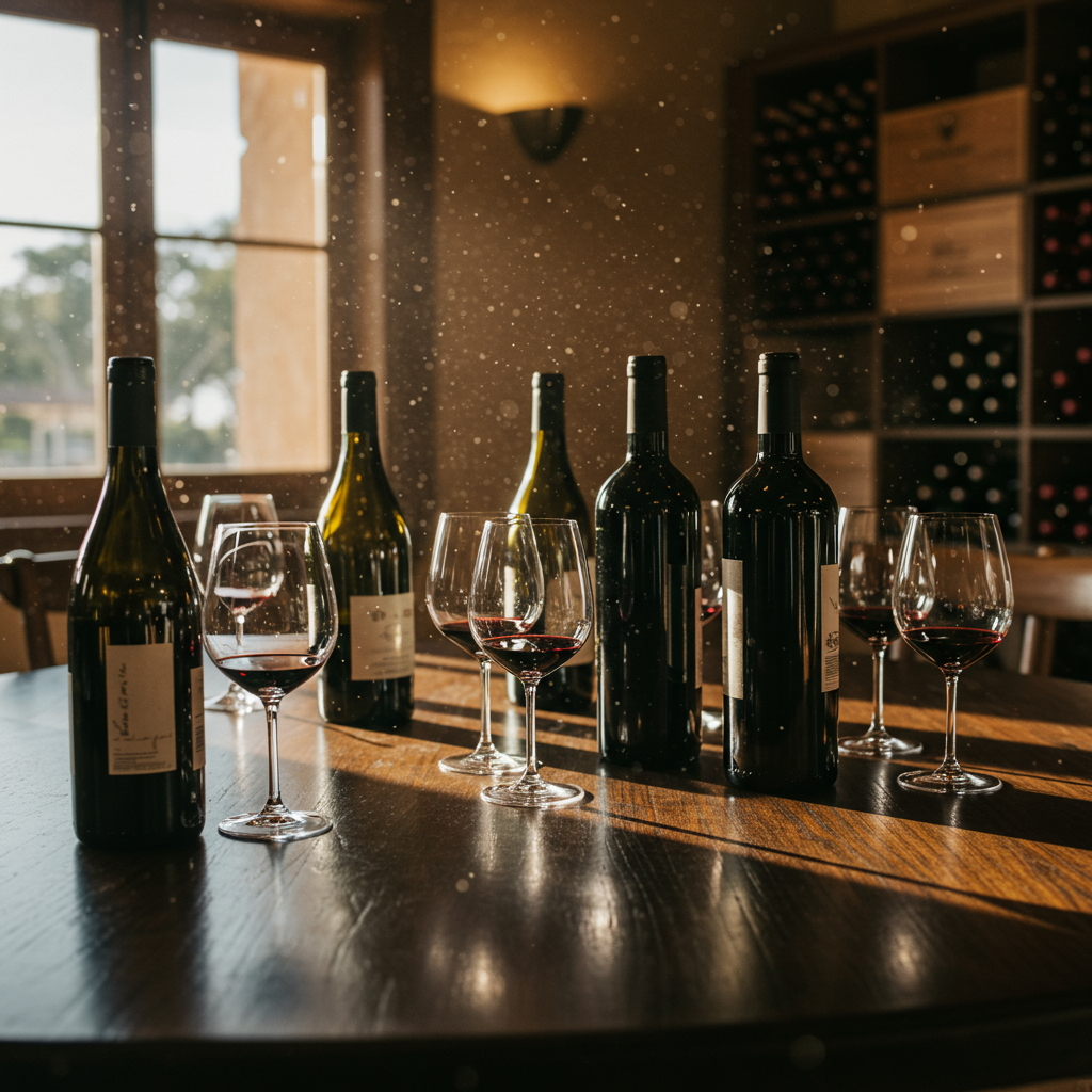 Imagem de garrafas e taças de vinho